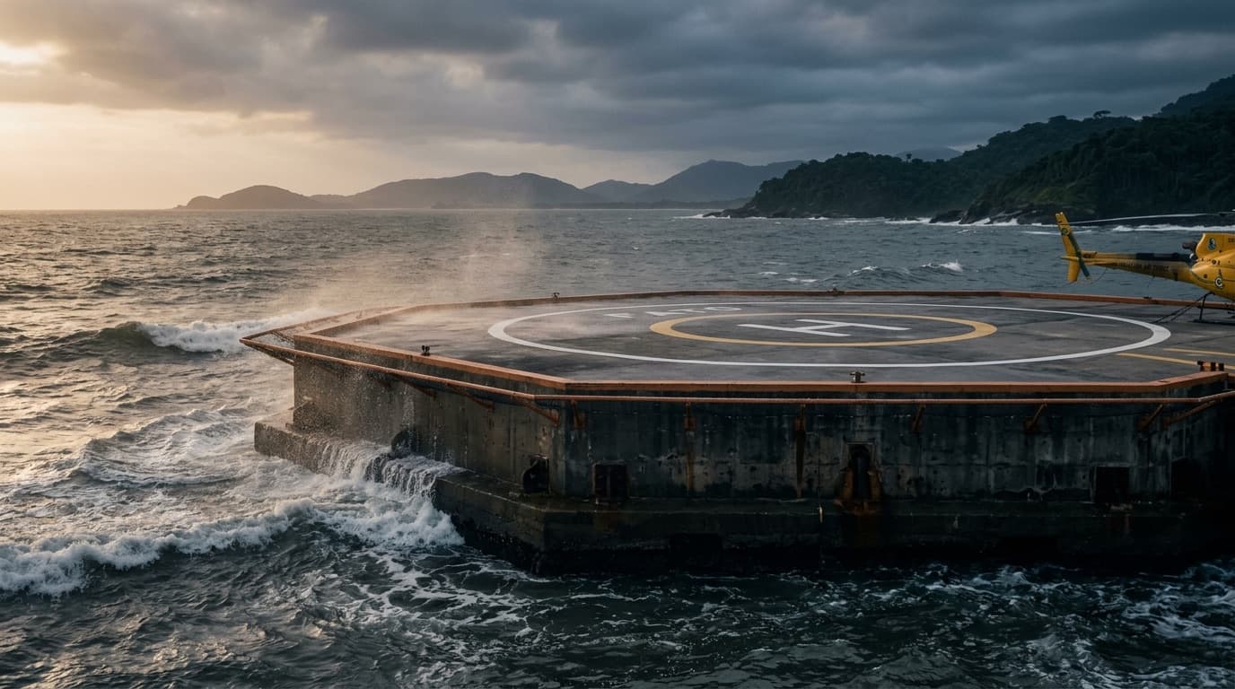 Plataforma offshore com FATO para operações de helicóptero no litoral