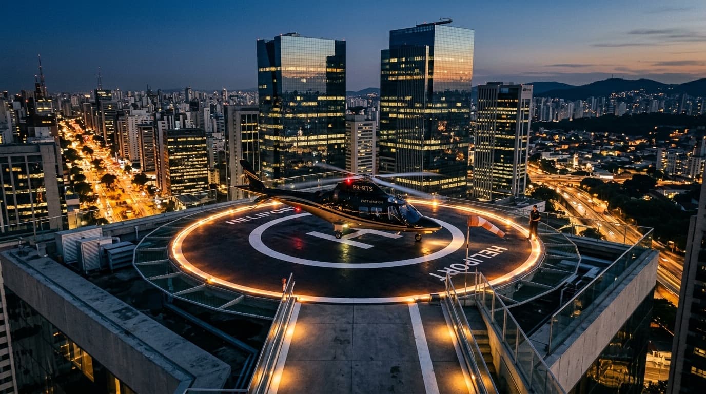 Heliponto em base de operações com aeronaves estacionadas